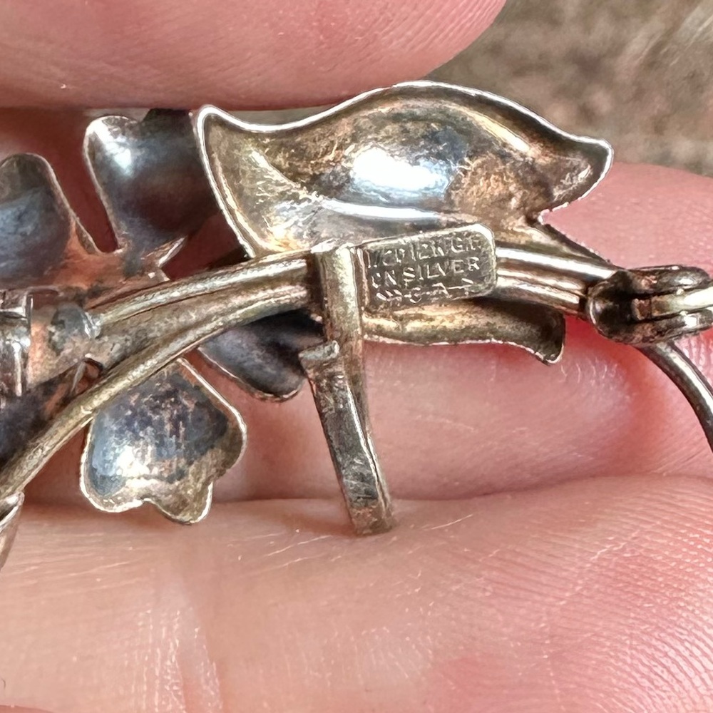 Vintage 12k Gold Filled Silver Floral Brooch